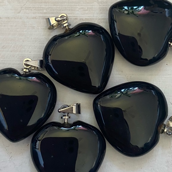 Black onyx heart pendants lot of 5 - Picture 3 of 3